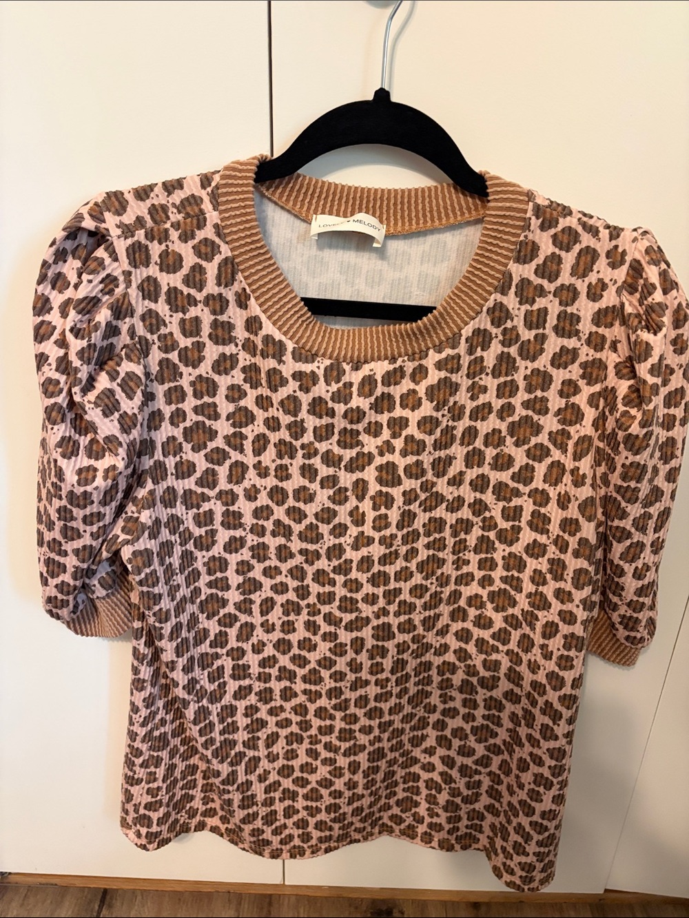 Lovely Melody Pink and Brown Leopard Print Ribbed Top